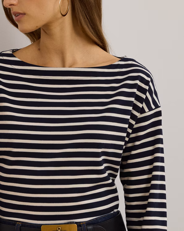 Striped Cotton Jersey Boatneck Top