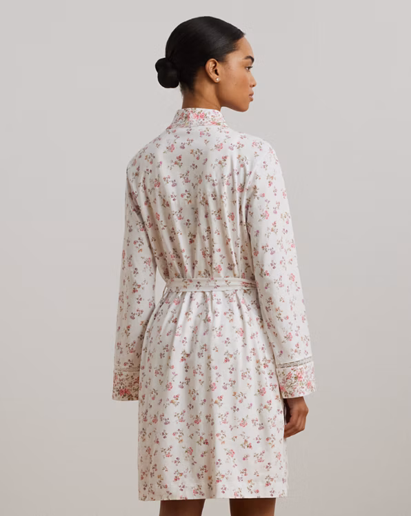 Lace-Trim Floral Cotton Jersey Robe