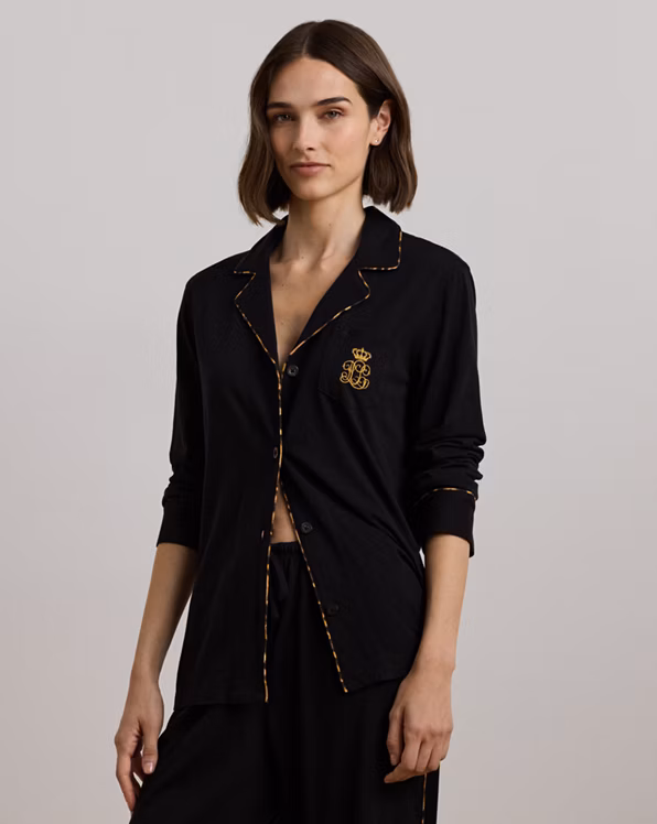 Leopard-Print-Trim Jersey Sleep Set