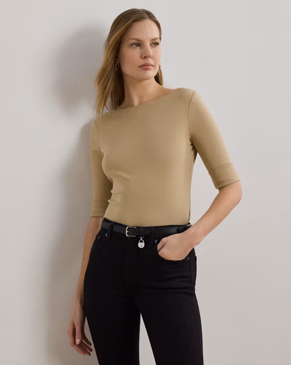 Stretch Cotton Boatneck Tee