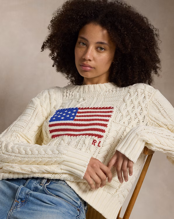 Aran-Knit Flag Cotton Jumper