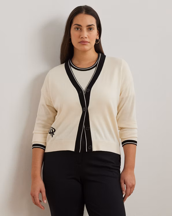 Two-Tone Cotton-Blend Cardigan