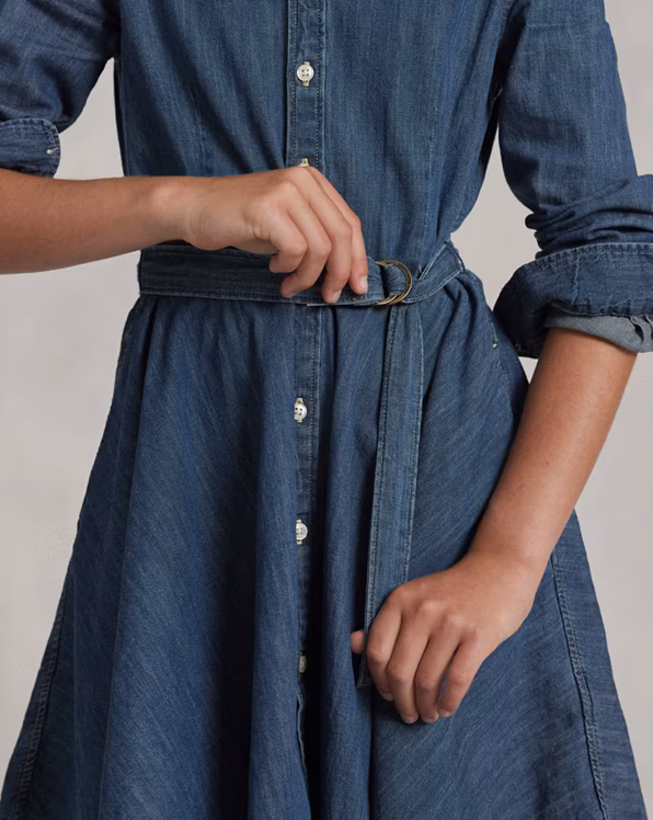Belted Cotton Denim Shirtdress