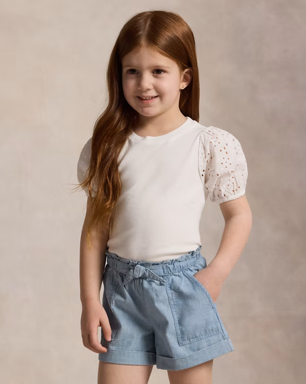 Cotton-Modal Eyelet-Sleeve Top