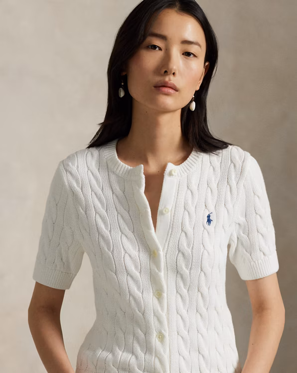 Cable-Knit Cotton Short-Sleeve Cardigan