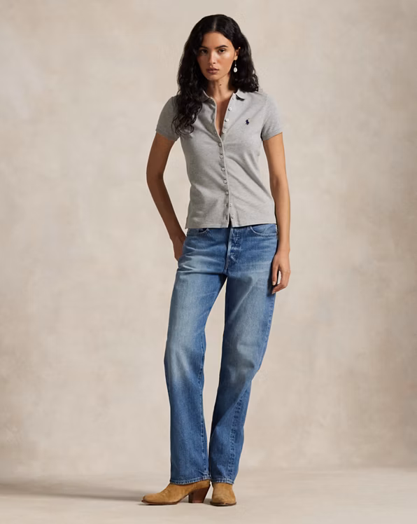 Buttoned-Placket Polo Shirt