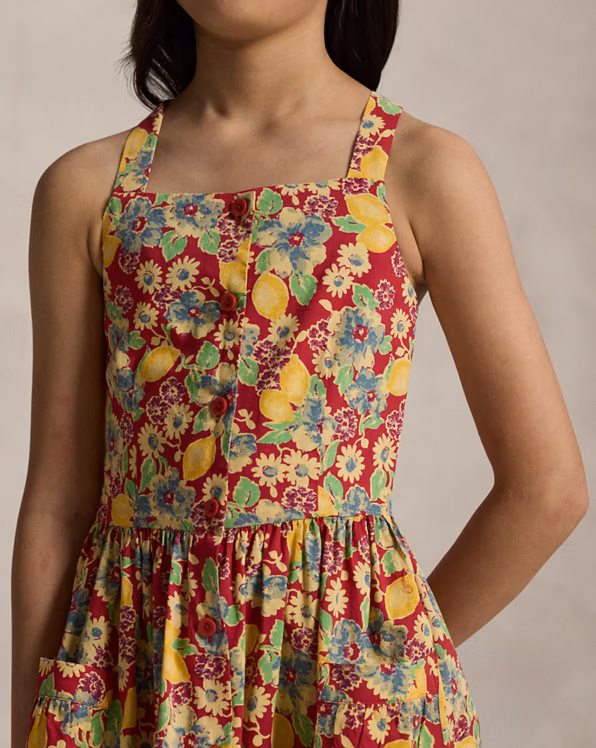 Lemon-Floral Slub Cotton Dress