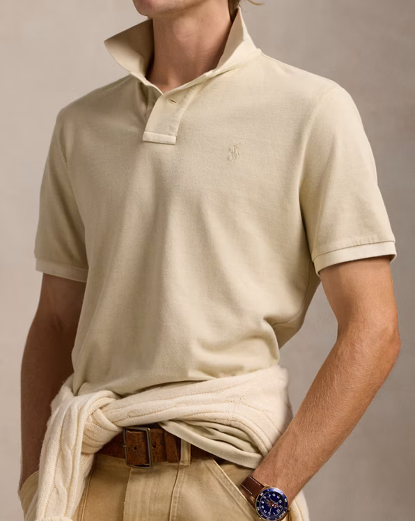 Custom Slim Mineral-Dyed Mesh Polo Shirt