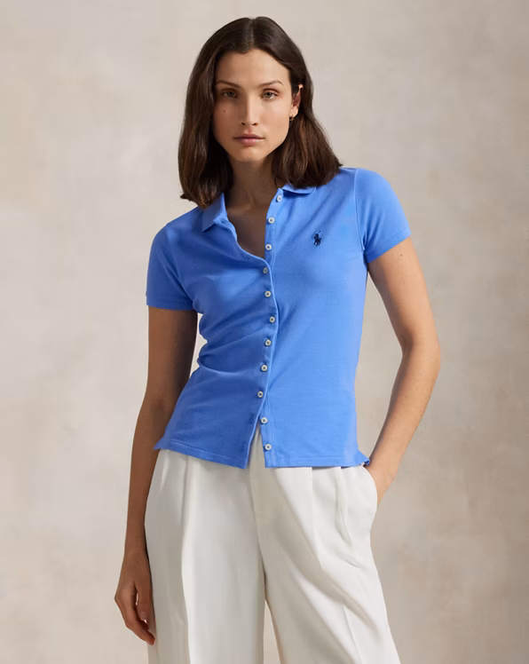 Buttoned-Placket Polo Shirt