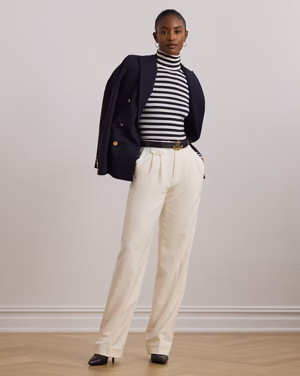 Pleated Wool Twill Straight Trouser