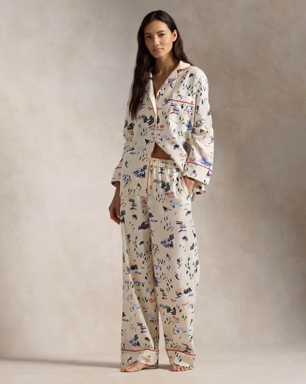 Ski-Motif Cotton Long-Sleeve Pyjama Set