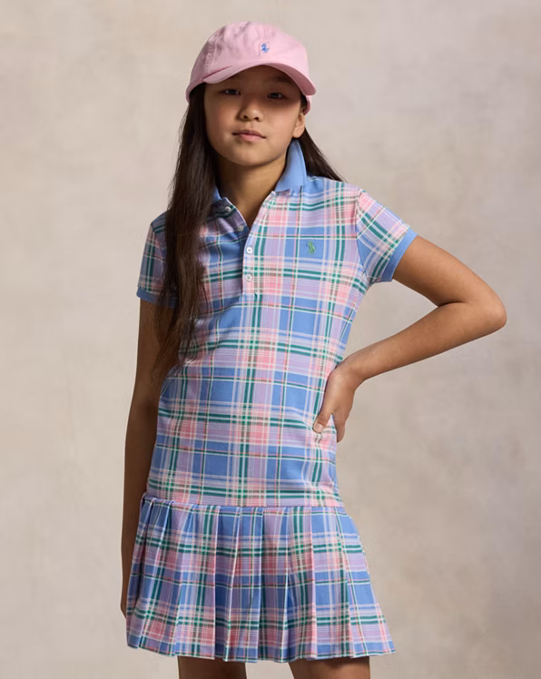 Plaid Cotton Mesh Polo Dress