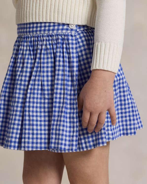 Gingham Linen-Cotton Wrap Skort