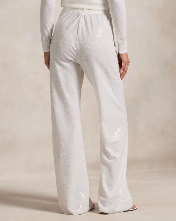 Sequined Mesh Wide-Leg Trouser