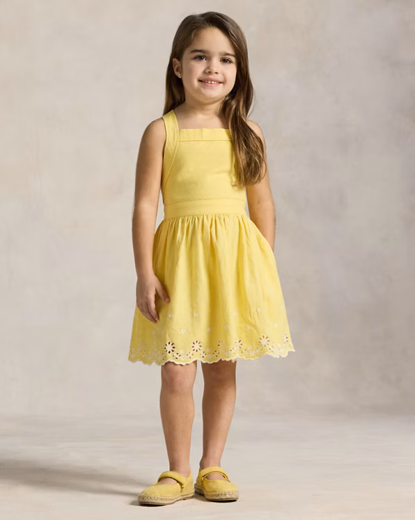 Embroidered Linen-Cotton Dress