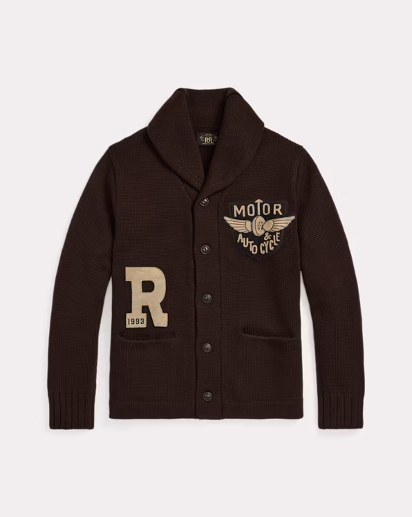 Appliquéd Wool Shawl-Collar Cardigan