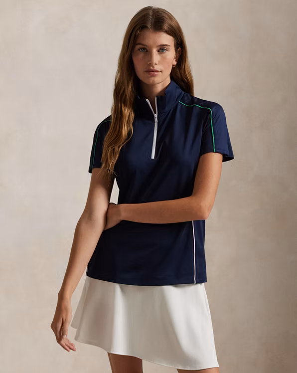 Stretch Jersey Short-Sleeve Quarter-Zip