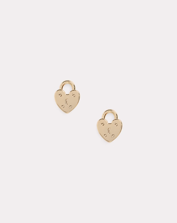Gold-Plated Heart Padlock Studs