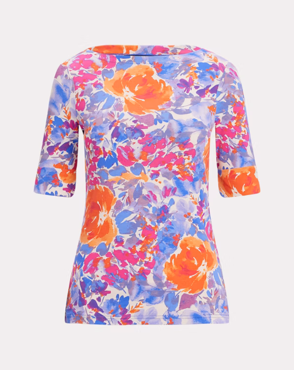 Floral Stretch Cotton Boatneck T-shirt