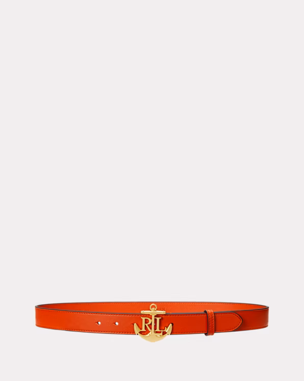 Anchor-Logo Leather Skinny Belt