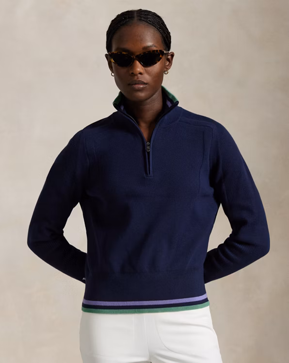 Striped-Trim Quarter-Zip