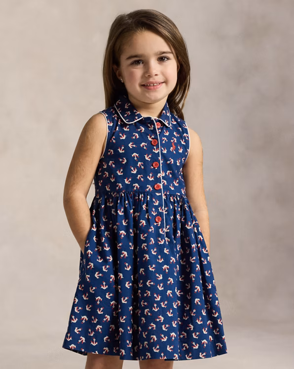 Anchor-Print Cotton Shirtdress