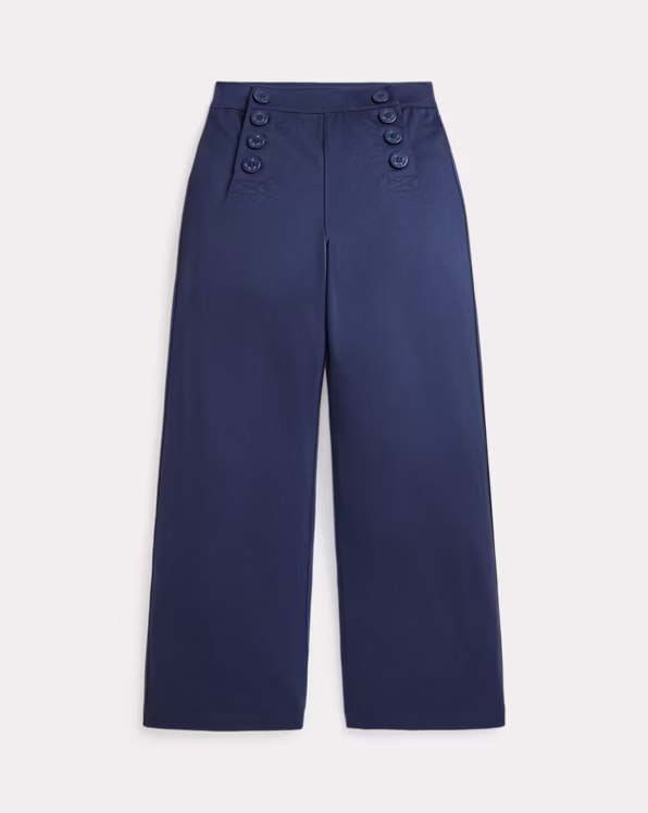 Buttoned Ponte Wide-Leg Trousers