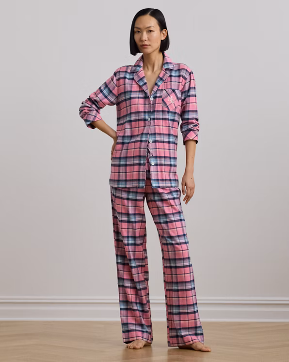 Plaid Cotton-Blend Twill Sleep Set