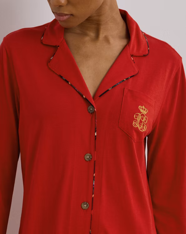 Plaid-Trim Jersey Sleep Shirt