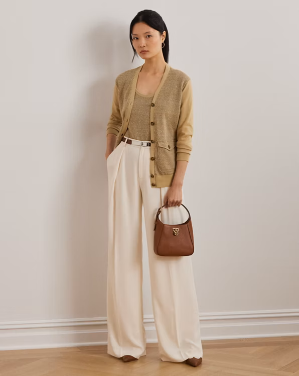 Herringbone & Jersey V-Neck Cardigan