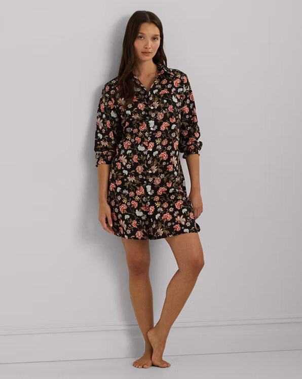 Floral Cotton-Blend Lawn Sleep Shirt