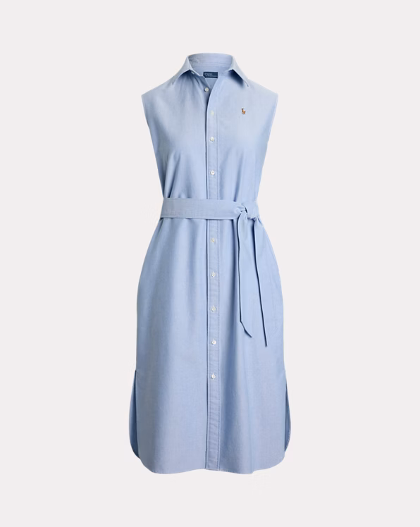 Belted Oxford Sleeveless Shirtdress