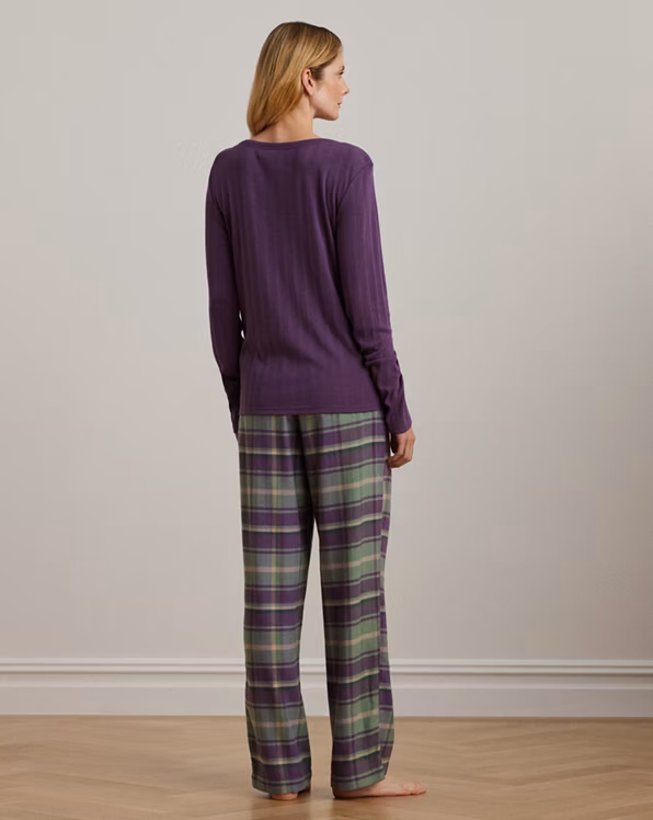 Plaid Cotton-Blend Henley Pyjama Set