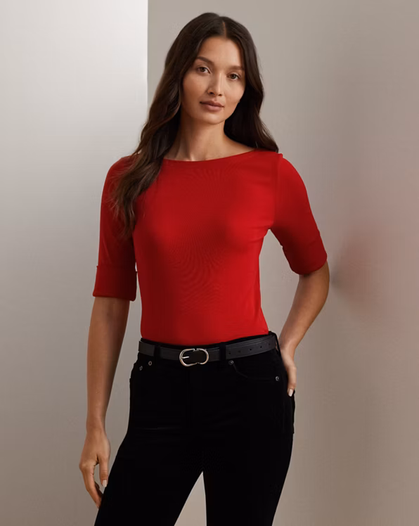 Stretch Cotton Boatneck Tee