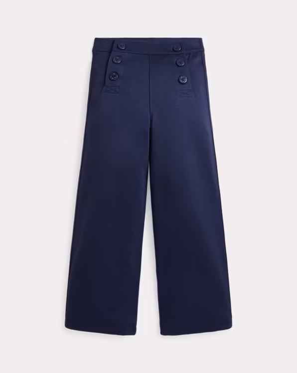 Buttoned Ponte Wide-Leg Trousers