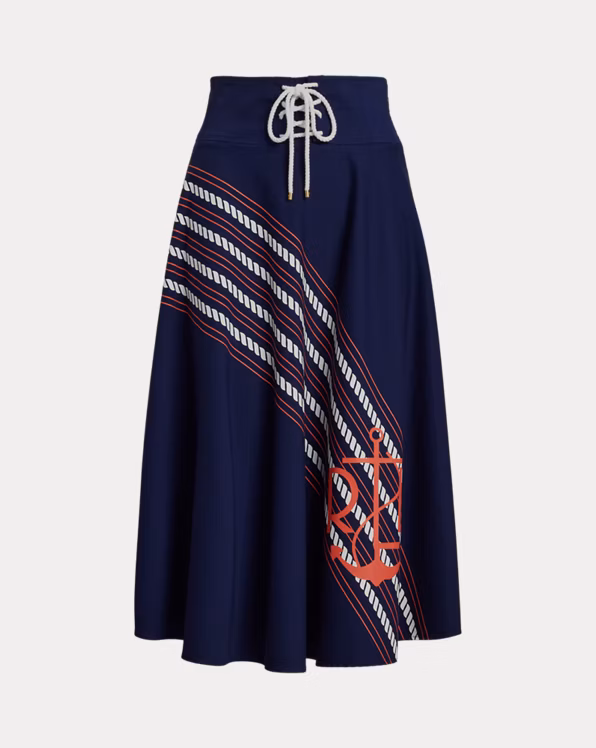 Rope-Print Twill Lace-Up Midi Skirt