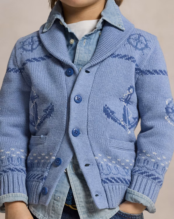 Nautical-Inspired Cotton Shawl Cardigan