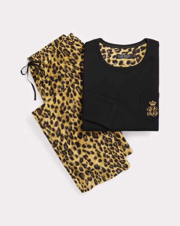 Leopard Print Knit & Fleece Pyjama Set