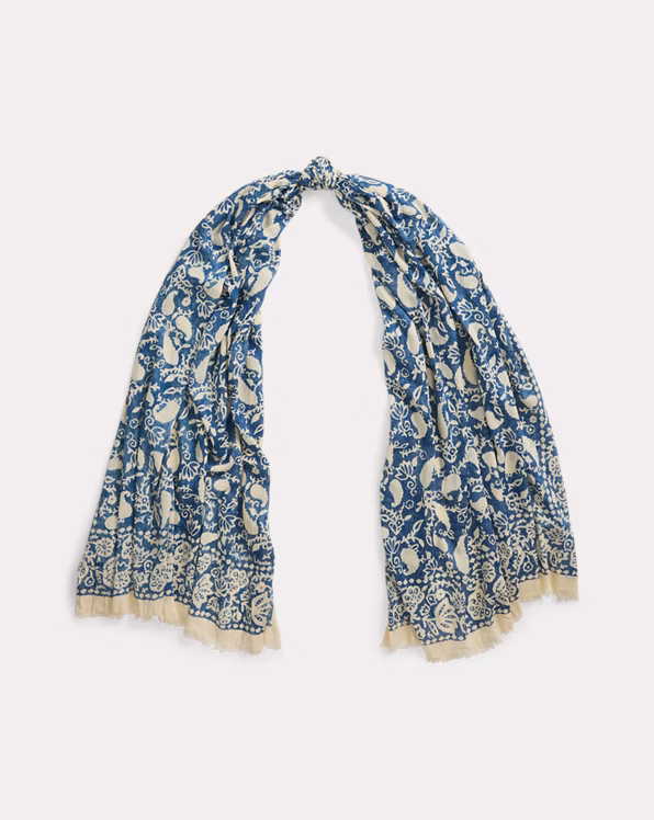 Floral Fringe-Trim Cotton Scarf