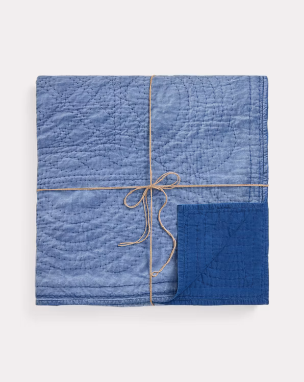 Hand-Embroidered Indigo Quilt