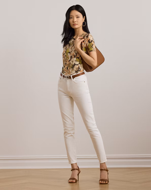 Floral Cotton-Blend Short-Sleeve Jumper