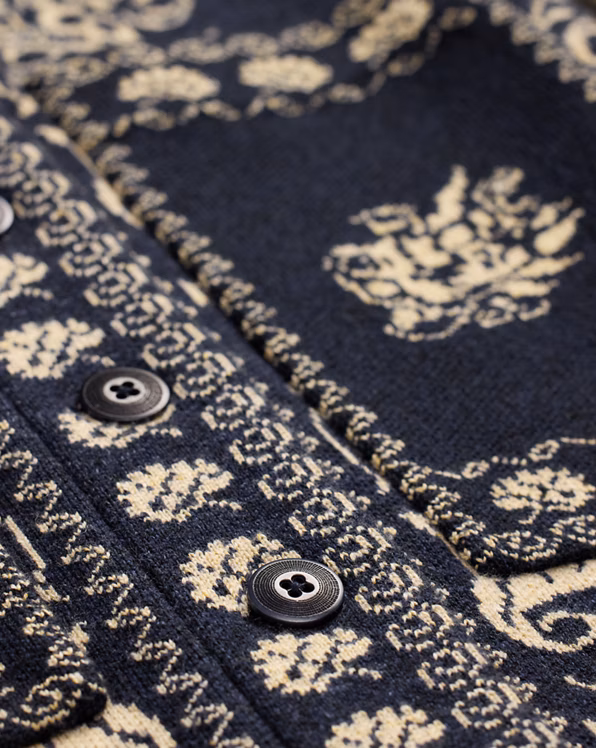 Wool-Cotton Jacquard Duster Cardigan