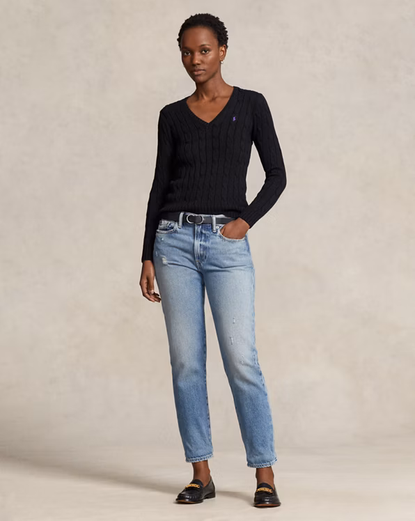 Cable-Knit Cotton V-Neck Jumper