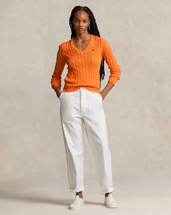 Cable-Knit Cotton V-Neck Jumper