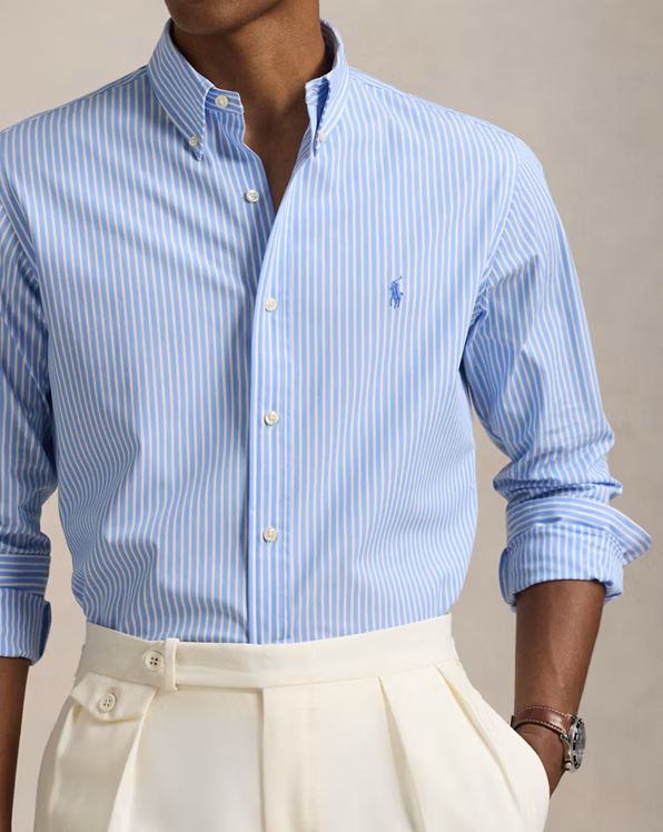 Custom Fit Striped Stretch Poplin Shirt