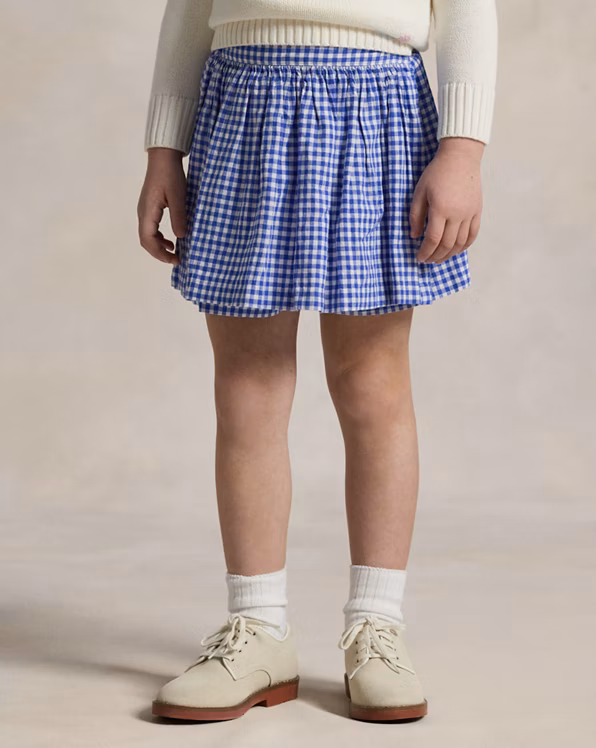 Gingham Linen-Cotton Wrap Skort