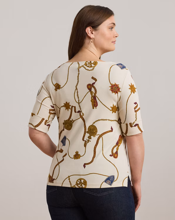 Print Stretch Cotton Boatneck T-Shirt