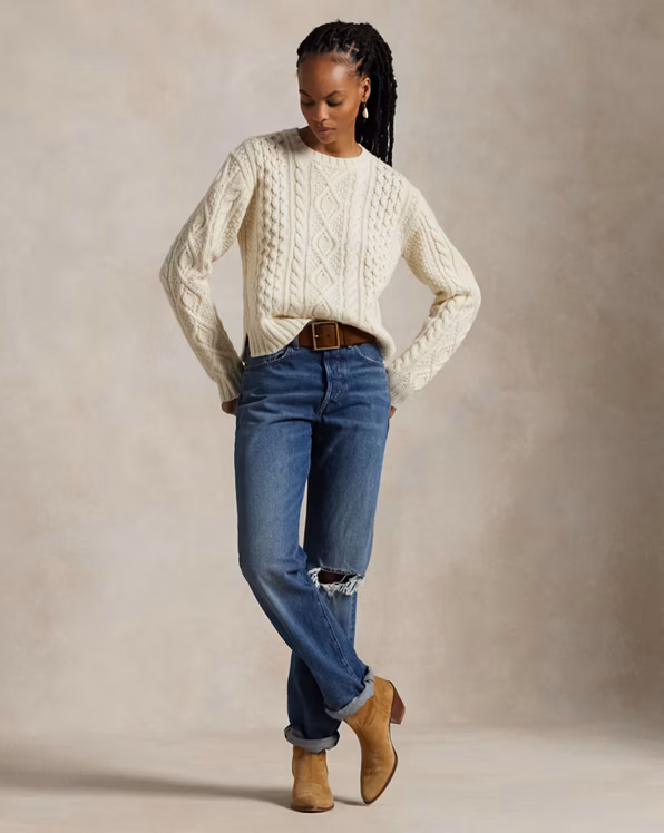 Aran-Knit Wool-Blend Crewneck Jumper