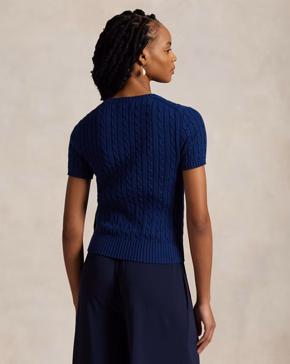 Cable-Knit Cotton Short-Sleeve Jumper