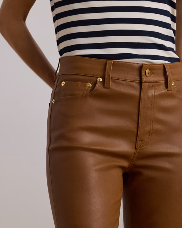 High-Rise Lambskin Straight Ankle Trous